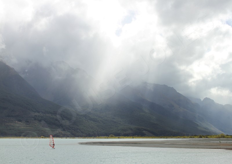 Lone Windsurfer Lake Wakatipu New Zealand